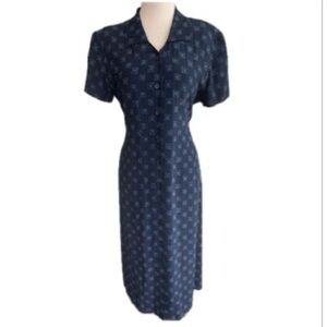 Talbots Navy Blue Collared Short Sleeve Button-down Midi Dress, Size 12P